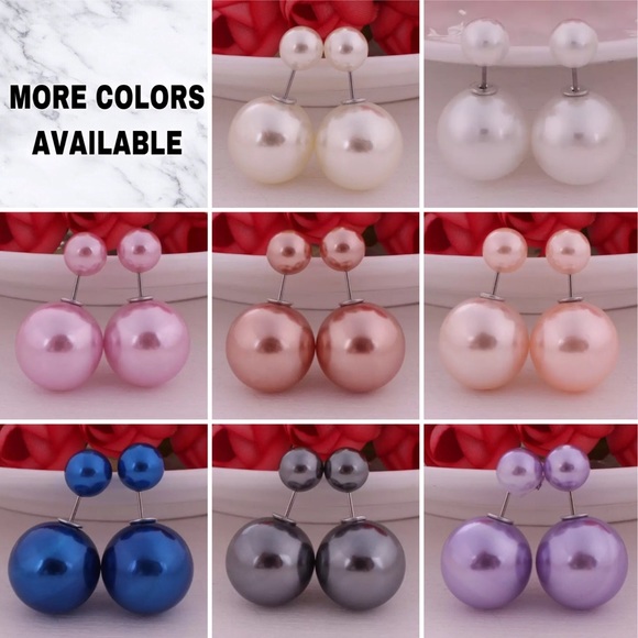 ⚜️[𝟯/$𝟭𝟴]⚜️Gun Black Double Pearl Earrings NEW - Picture 3 of 5